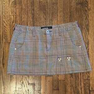 GUESS Vintage Checkered Mini Skirt Schoolgirl Prep Y2K Blue and Brown Size 27
